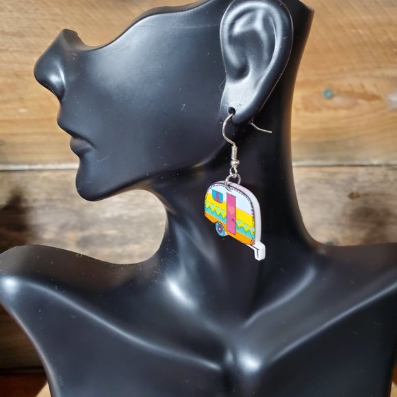 Vintage Camper Earrings - 2D - Acrylic - Double Sided - Picture 3 of 5